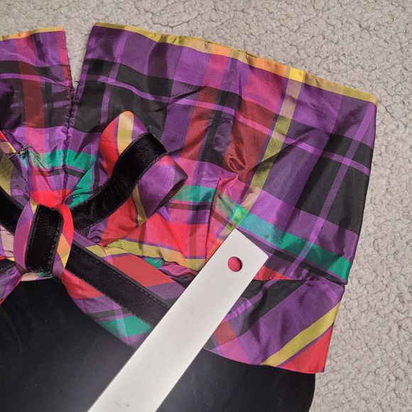 VTG Victor Costa Dress Womens 2 XS Velvet Plaid Strapless Bow Party Colorful 80s - Picture 11 of 13